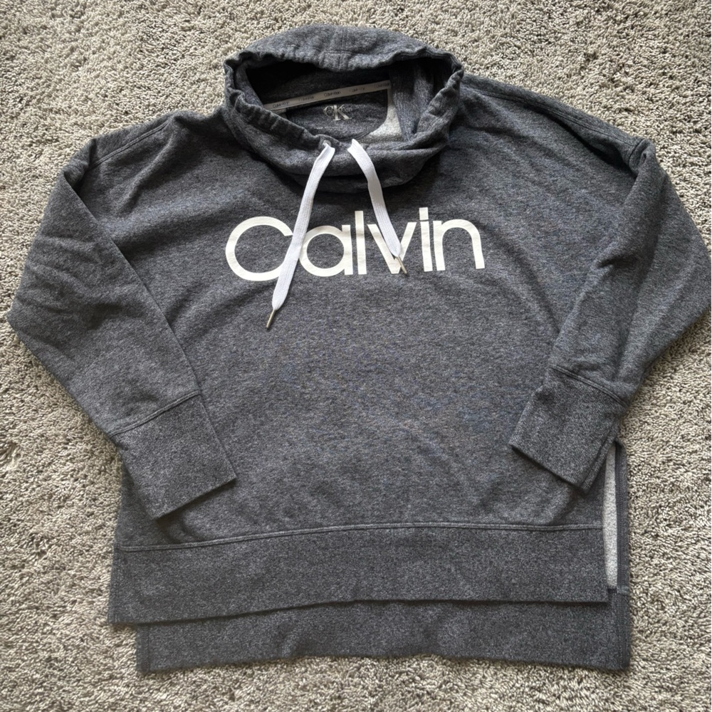 Calvin Klein Womens Funnel Neck Sweatshirt Gray Size M